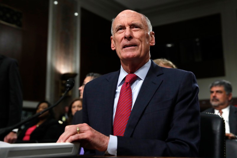 Director of National Intelligence Dan Coats arrives to testify at a Senate Armed Services Committee hearing on 'Worldwide Threats', Tuesday, May 23, 2017, on Capitol Hill in Washington. (AP Photo/Jacquelyn Martin)