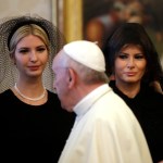 Pope Francis walks past Ivanka Trump, left, and First Lady Melania Trump on the occasion of the private audience with President Donald Trump, at the Vatican, Wednesday, May 24, 2017. (AP Photo/Alessandra Tarantino, Pool)