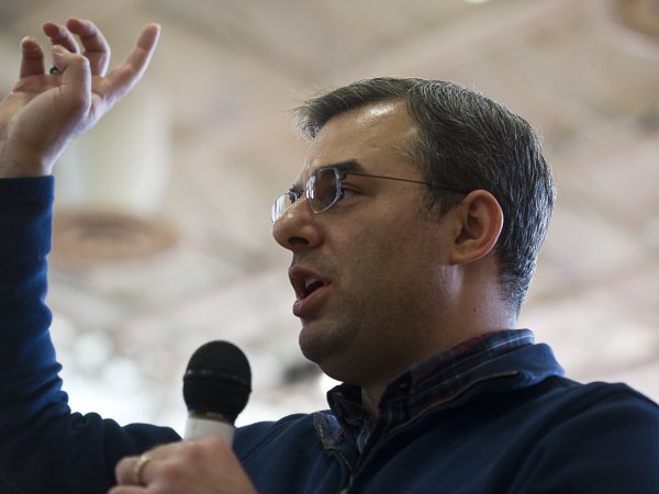 U.S Rep. Justin Amash, R-Cascade Township, speaks to the audience during a town hall meeting on Feb. 23, 2017 at the Full Blast Recreation Center in Battle Creek, Mich. (Carly Geraci | MLive.com)