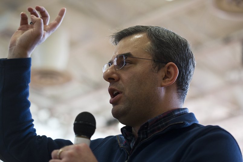 U.S Rep. Justin Amash, R-Cascade Township, speaks to the audience during a town hall meeting on Feb. 23, 2017 at the Full Blast Recreation Center in Battle Creek, Mich. (Carly Geraci | MLive.com)
