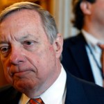 Sen. Dick Durbin, D-Ill., listens to a reporter's question before a Democratic policy luncheon, on Capitol Hill, Tuesday, April 25, 2017 in Washington. (AP Photo/Alex Brandon)