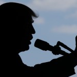 President Donald Trump addresses U.S. military troops and their families at the Sigonella Naval Air Station, in Sigonella, Italy, Saturday, May 27, 2017. (AP Photo/Luca Bruno)