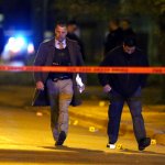 Chicago police investigate the scene where two police officers were shot in the 4300 block of South Ashland Avenue in Chicago, on May 2, 2017. (Nuccio DiNuzzo/Chicago Tribune)