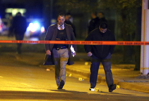 Chicago police investigate the scene where two police officers were shot in the 4300 block of South Ashland Avenue in Chicago, on May 2, 2017. (Nuccio DiNuzzo/Chicago Tribune)