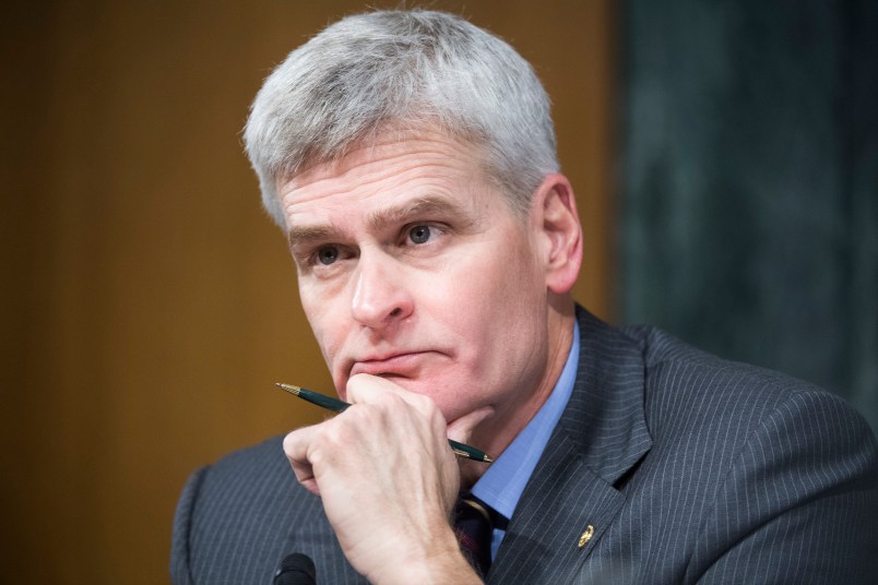 UNITED STATES - FEBRUARY 01: Sen. Bill Cassidy, R-La., listens to David Shulkin, nominee for Veterans Affairs secretary, testify during his Senate Veterans' Affairs Committee confirmation hearing in Dirksen Building, February 1, 2017. (Photo By Tom Williams/CQ Roll Call)