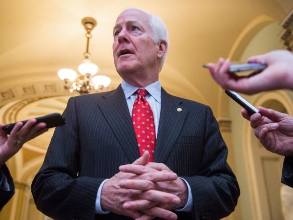 UNITED STATES - MAY 10: Senate Majority Whip John Cornyn, R-Texas, talks with reporters in the Capitol on May 10, 2017. (Photo By Tom Williams/CQ Roll Call)