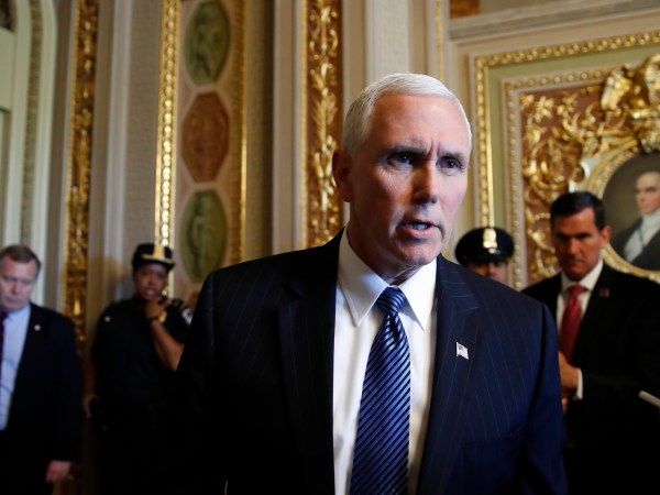 "It was the right decision at the right time," says Vice President Mike Pence when asked about President Trump's decision to fire FBI Director Comey, on Capitol Hill in Washington, Wednesday, May 10, 2017. (AP Photo/Jacquelyn Martin)