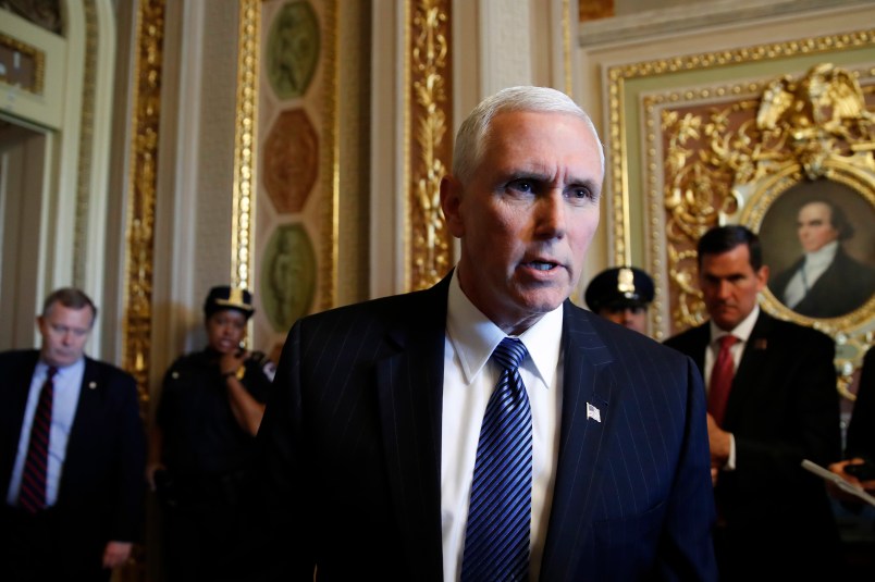 "It was the right decision at the right time," says Vice President Mike Pence when asked about President Trump's decision to fire FBI Director Comey, on Capitol Hill in Washington, Wednesday, May 10, 2017. (AP Photo/Jacquelyn Martin)