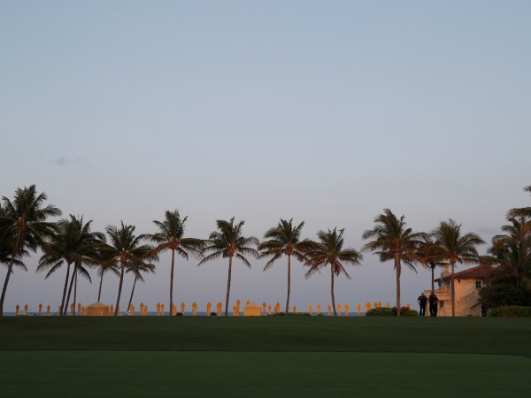 Palm trees are seen across a lawn at Mar-a-Lago where President Donald Trump and Chinese President Xi Jinping are meeting, Thursday, April 6, 2017, in Palm Beach, Fla. (AP Photo/Alex Brandon)