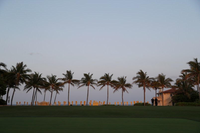 Palm trees are seen across a lawn at Mar-a-Lago where President Donald Trump and Chinese President Xi Jinping are meeting, Thursday, April 6, 2017, in Palm Beach, Fla. (AP Photo/Alex Brandon)