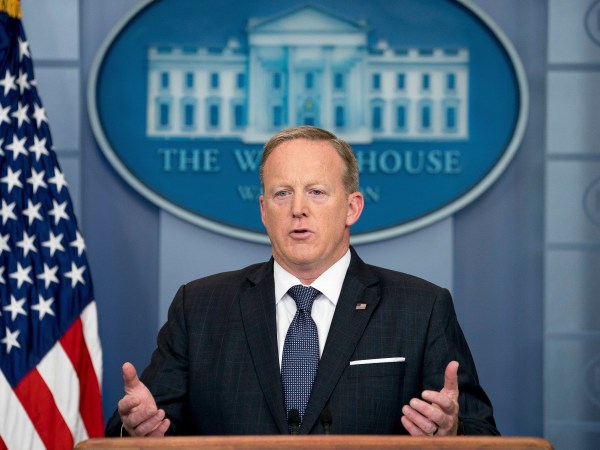 White House press secretary Sean Spicer speaks to the media during the daily press briefing at the White House, Tuesday, May 30, 2017, in Washington. Spicer discussed ongoing possible connections to Jared Kushner and Russians, the president's international trip, and other topics. (AP Photo/Andrew Harnik)