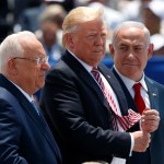 Israeli President Reuven Rivlin, President Donald Trump, and Israeli Prime Minister Benjamin Netanyahu listen during an arrival ceremony at Ben Gurion International Airport, Monday, May 22, 2017, in Tel Aviv. (AP Photo/Evan Vucci)