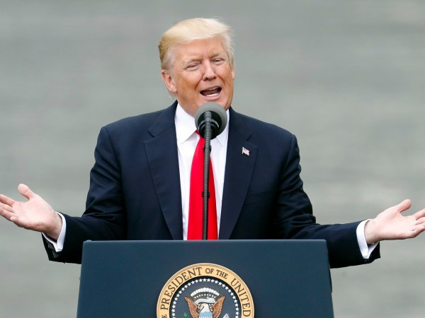 President Donald Trump speaks during a rally at the Rivertowne Marina, Wednesday, June 7, 2017, in Cincinnati. (AP Photo/John Minchillo)