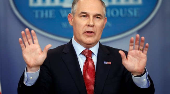 EPA Administrator Scott Pruitt speaks to the media during the daily briefing in the Brady Press Briefing Room of the White House in Washington, Friday, June 2, 2017. (AP Photo/Pablo Martinez Monsivais)