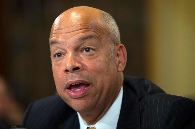Homeland Security Secretary Jeh Johnson testifies on Capitol Hill in Washington, Thursday, July 14, 2016, before the House Homeland Security hearing on "Worldwide Threats to the Homeland: ISIS and the New Wave of Terror."  (AP Photo/Evan Vucci)