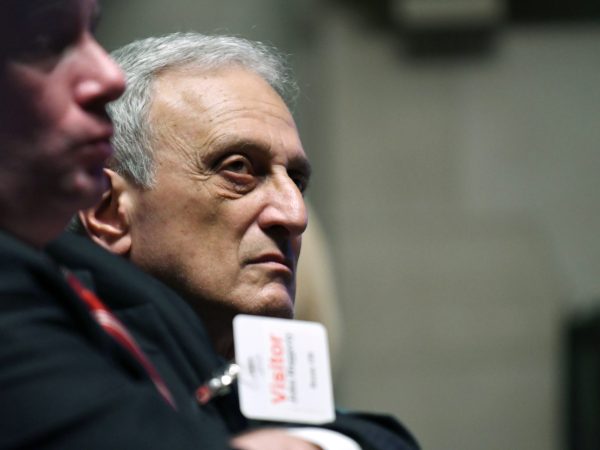 Carl Paladino listens during a hearing to determine if he can be removed from the Buffalo school board on Thursday, June 22, 2017, at the State Education Building in Albany, N.Y. (AP photo/Will Waldron,Times Union)