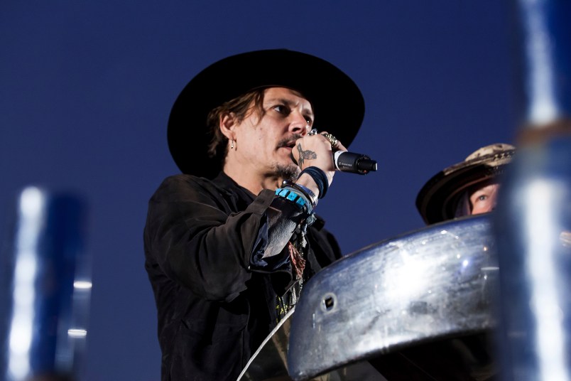 Actor Johnny Depp introduces a film at the Glastonbury music festival at Worthy Farm, in Somerset, England, Thursday, June 22, 2017.  (Photo by Grant Pollard/Invision/AP)