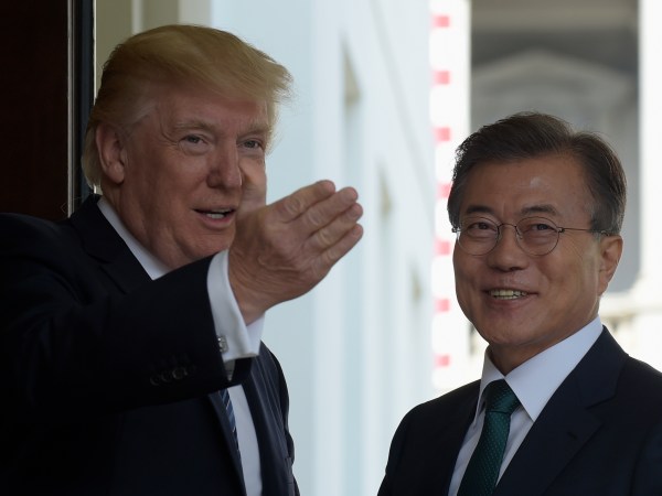 President Donald Trump welcomes South Korean President Moon Jae-in to the White House in Washington, Friday, June 30, 2017. (AP Photo/Susan Walsh)