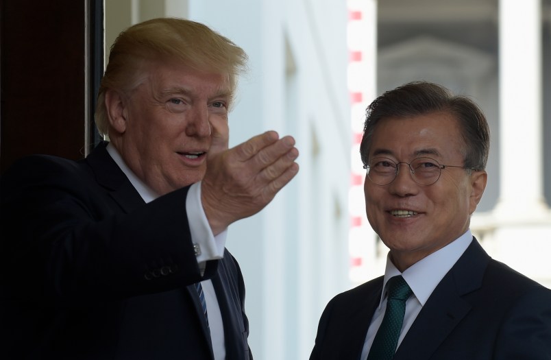 President Donald Trump welcomes South Korean President Moon Jae-in to the White House in Washington, Friday, June 30, 2017. (AP Photo/Susan Walsh)