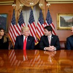 Milania Trump, left, President-elect Donald Trump, House Speaker Paul Ryan of Wis.,  and Vice president-elect Mike Pence pose for photographers after a meeting in the Speaker's office on Capitol Hill, Thursday, Nov. 10, 2016 in Washington. (AP Photo/Alex Brandon)