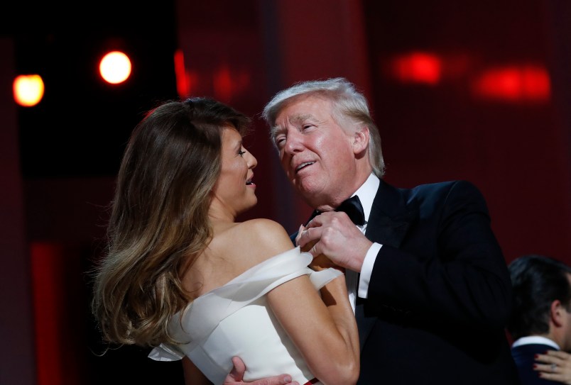 President Donald Trump dances with first lady Melania Trump at the Freedom Ball,  Friday, Jan. 20, 2017 in Washington. (AP Photo/Alex Brandon)