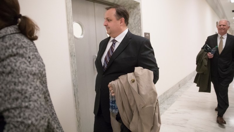 Walter M. Shaub Jr., director of the U.S. Office of Government Ethics, arrives for a scheduled meeting with the leaders of the House Oversight and Government Reform Committee, on Capitol Hill in Washington, Monday, Jan. 23, 2017.   (AP Photo/J. Scott Applewhite)