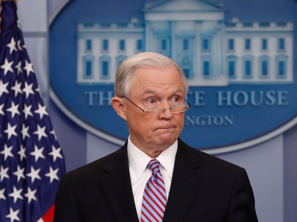 Attorney General Jeff Sessions speaks to members of the media during the daily briefing in the Brady Press Briefing Room of the White House, Monday, March 27, 2017. (AP Photo/Pablo Martinez Monsivais)