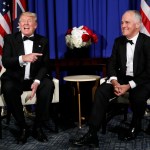 President Donald Trump meets with Australian Prime Minister Malcolm Turnbull aboard the USS Intrepid, a decommissioned aircraft carrier docked in the Hudson River in New York, Thursday, May 4, 2017. (AP Photo/Pablo Martinez Monsivais)