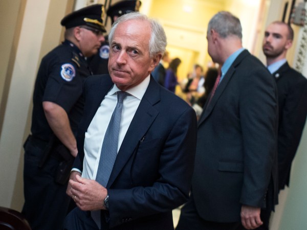 UNITED STATES - MAY 9: Sen. Bob Corker, R-Tenn., leaves the Senate Republican Policy luncheon in the Capitol on May 9, 2017. (Photo By Tom Williams/CQ Roll Call)