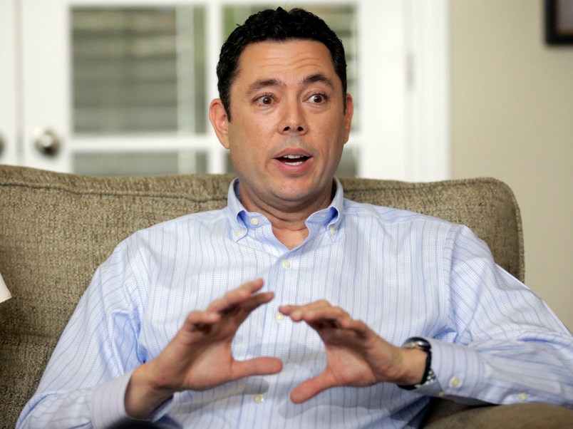 FILE - In this May 18, 2017 file photo, U.S. Rep. Jason Chaffetz speaks with reporters at his home in Alpine, Utah. Chaffetz set up a new company in April, just a day before announcing he wouldn’t run for re-election. Chaffetz, a five-term Republican, says he doesn’t feel compelled to talk about what he may do after leaving Congress next month. But he told The Associated Press on Tuesday May 23, 2017 that the business, Strawberry C, may become a reincarnation of his former public relations and marketing firm. (AP Photo/Rick Bowmer)