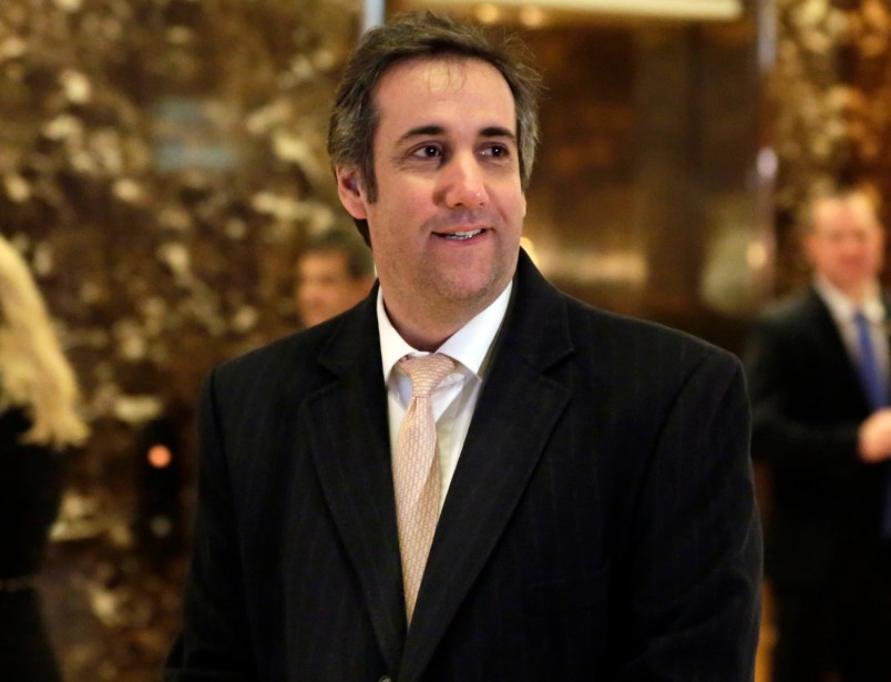 FILE - In this Dec. 16, 2016, file photo, Michael Cohen, an attorney for President-elect Donald Trump, arrives in Trump Tower in New York. Cohen fired back at critics on Twitter on May 14, 2017, after he posted a picture of his daughter wearing lingerie. (AP Photo/Richard Drew, File)
