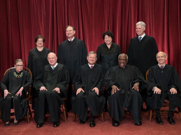 The justices of the U.S. Supreme Court gather for an official group portrait to include new Associate Justice Neil Gorsuch, top row, far right, at the Supreme Court Building in Washington, Thursday. June 1, 2017. Seated in bottom row are, from left, Associate Justice Ruth Bader Ginsburg, Associate Justice Anthony M. Kennedy, Chief Justice of the United States John G. Roberts, Associate Justice Clarence Thomas, and Associate Justice Stephen Breyer. Standing in top row are, from left, Associate Justice Elena Kagan, Associate Justice Samuel Alito Jr., Associate Justice Sonia Sotomayor, and Associate Justice Neil Gorsuch. (AP Photo/J. Scott Applewhite)