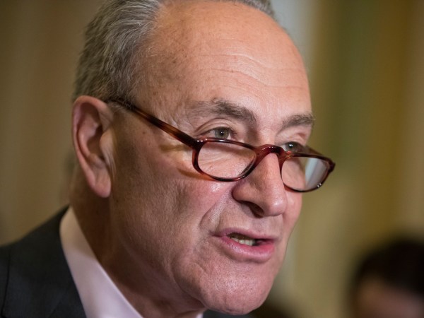 Senate Minority Leader Chuck Schumer, D-N.Y., and the Democratic leadership meet with reporters at the Capitol in Washington, Tuesday, June 6, 2017. (AP Photo/J. Scott Applewhite)