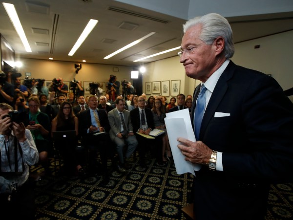 Marc Kasowitz personal attorney of President Donald Trump, leaves a packed room at the National Press Club in Washington, Thursday, June 8, 2017 after delivering a statement following the congressional testimony of former FBI Director James Comey.    (AP Photo/Manuel Balce Ceneta)