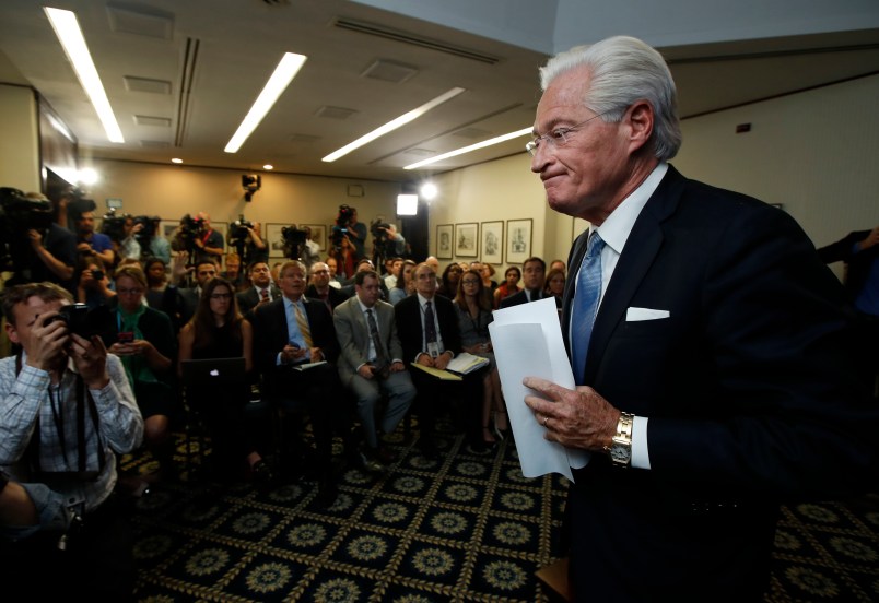 Marc Kasowitz personal attorney of President Donald Trump, leaves a packed room at the National Press Club in Washington, Thursday, June 8, 2017 after delivering a statement following the congressional testimony of former FBI Director James Comey.    (AP Photo/Manuel Balce Ceneta)