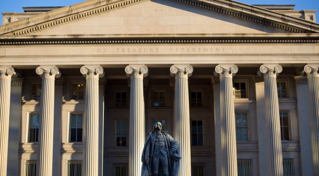 The U.S. Treasury Department building in Washington, Thursday, June 8, 2017. (AP Photo/Pablo Martinez Monsivais)