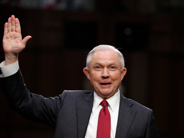 Attorney General Jeff Sessions is sworn-in on Capitol Hill in Washington, Tuesday, June 13, 2017, prior to testifying before the Senate Intelligence Committee hearing about his role in the firing of James Comey, his Russian contacts during the campaign and his decision to recuse from an investigation into possible ties between Moscow and associates of President Donald Trump. (AP Photo/Alex Brandon)