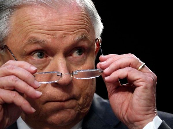 Attorney General Jeff Sessions removes his glasses as he speaks on Capitol Hill in Washington, Tuesday, June 13, 2017, while testifying before the Senate Intelligence Committee hearing about his role in the firing of James Comey, his Russian contacts during the campaign and his decision to recuse from an investigation into possible ties between Moscow and associates of President Donald Trump. (AP Photo/Alex Brandon)