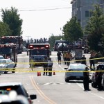 Alexandria Police and other first responders block East Monroe Ave. after a shooting Wednesday, June 14, 2017, in Alexandria, Va. A top House Republican, Steve Scalise of Louisiana, was shot Wednesday at a congressional baseball practice. (AP Photo/Alex Brandon)