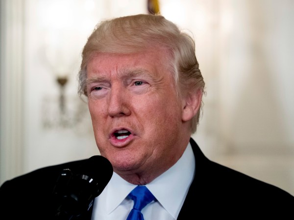 President Donald Trump speaks in the Diplomatic Room of the White House in Washington, Wednesday, June 14, 2017, to talk about the shooting in Alexandria, Va. where House Majority Whip Steve Scalise of La., and others, where shot during a Congressional baseball practice. (AP Photo/Andrew Harnik)