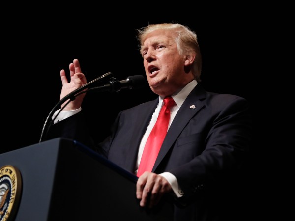 President Donald Trump delivers remarks on Cuba policy, Friday, June 16, 2017, in Miami. (AP Photo/Evan Vucci)