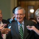Senate Majority leader Mitch McConnell smiles as he leaves the chamber after announcing the release of the Republicans' healthcare bill which represents the party's long-awaited attempt to scuttle much of President Barack Obama's Affordable Care Act, at the Capitol in Washington, Thursday, June 22, 2017. The measure represents the Senate GOP's effort to achieve a top tier priority for President Donald Trump and virtually all Republican members of Congress.   (AP Photo/J. Scott Applewhite)