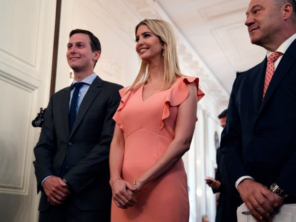 White House senior adviser Jared Kushner, left, Ivanka Trump, center, and White House chief economic adviser Gary Cohn arrive for the "American Leadership in Emerging Technology" event with President Donald Trump in the East Room of the White House, Thursday, June 22, 2017, in Washington. (AP Photo/Evan Vucci)