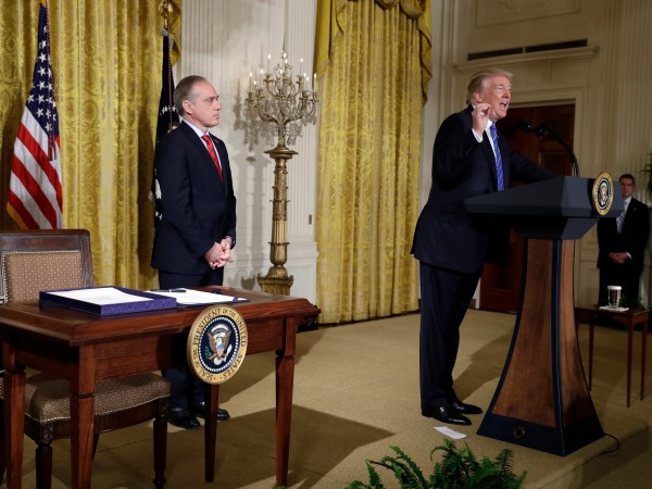 President Donald Trump speaks during a bill signing event for the "Department of Veterans Affairs Accountability and Whistleblower Protection Act of 2017" in the East Room of the White House, Friday, June 23, 2017, in Washington. (AP Photo/Evan Vucci)