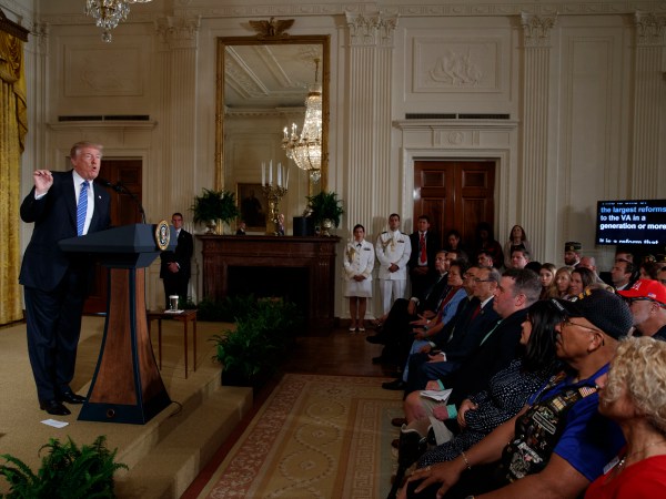 President Donald Trump speaks during a bill signing event for the "Department of Veterans Affairs Accountability and Whistleblower Protection Act of 2017" in the East Room of the White House, Friday, June 23, 2017, in Washington. (AP Photo/Evan Vucci)