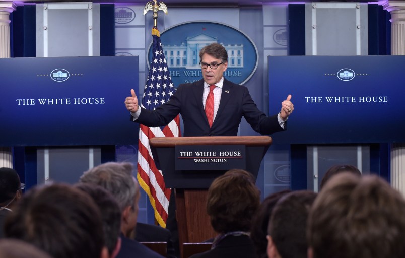Energy Secretary Rick Perry speak during the  daily briefing at the White House in Washington, Tuesday, June 27, 2017. (AP Photo/Susan Walsh)