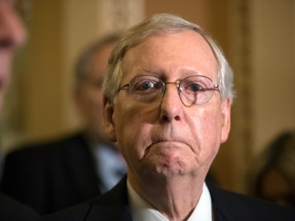 Senate Majority Leader Mitch McConnell, R-Ky., tells reporters he is delaying a vote on the Republican health care bill while GOP leadership works toward getting enough votes, at the Capitol in Washington, Tuesday, June 27, 2017. In a bruising setback, Senate Republican leaders are delaying a vote on their prized health care bill until after the July 4 recess, forced to retreat by a GOP rebellion that left them lacking enough votes to even begin debating the legislation, two sources said Tuesday. (AP Photo/J. Scott Applewhite)