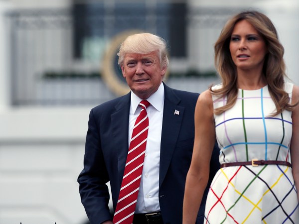 President Donald Trump with first lady Melania Trump, arrive at the Congressional Picnic on the South Lawn of the White House, Thursday, June 22, 2017, in Washington. (AP Photo/Alex Brandon)