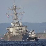 The USS Fitzgerald is seen near the U.S. Naval base in Yokosuka, southwest of Tokyo, after the U.S. destroyer collided with the Philippine-registered container ship ACX Crystal in the waters off the Izu Peninsula Saturday, June 17, 2017. Seven Navy sailors were missing and at least two, including the captain, were injured after the U.S. destroyer collided with a merchant ship off the coast of Japan before dawn Saturday, the U.S. Navy and Japanese coast guard reported. (AP Photo/Eugene Hoshiko)