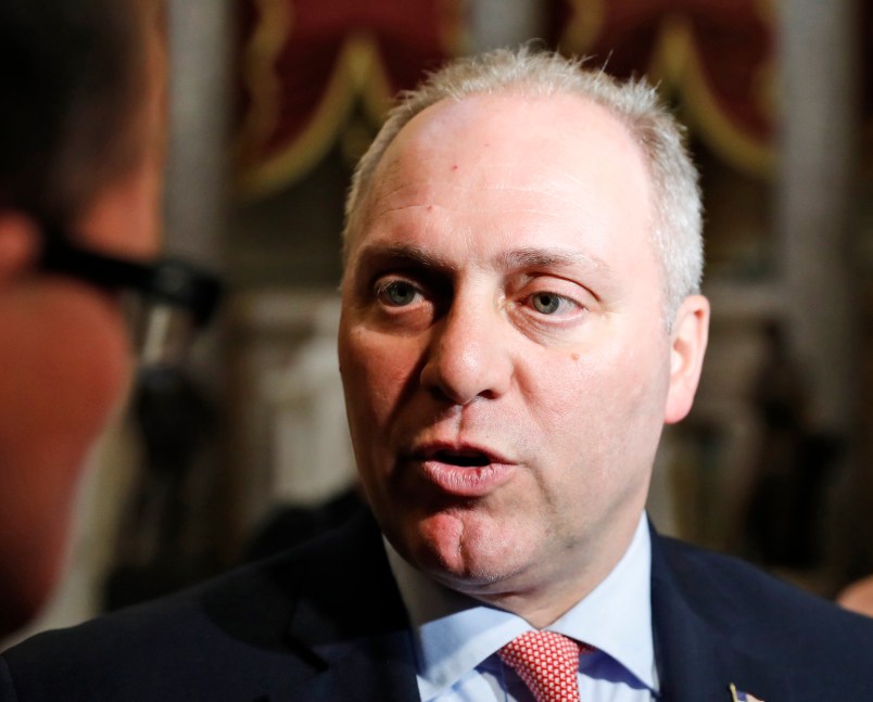 Majority Whip Rep. Steve Scalise, R-La., speaks with the media on Capitol Hill, Wednesday, May 17, 2017 in Washington. (AP Photo/Alex Brandon)